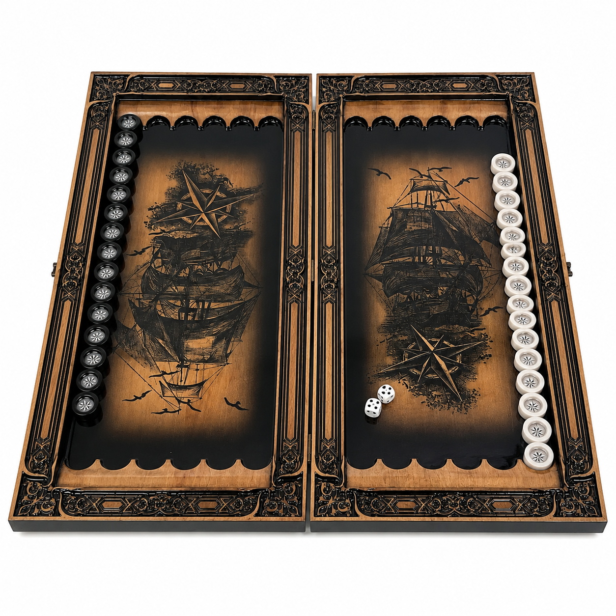 Luxury Wooden Backgammon Sailboat