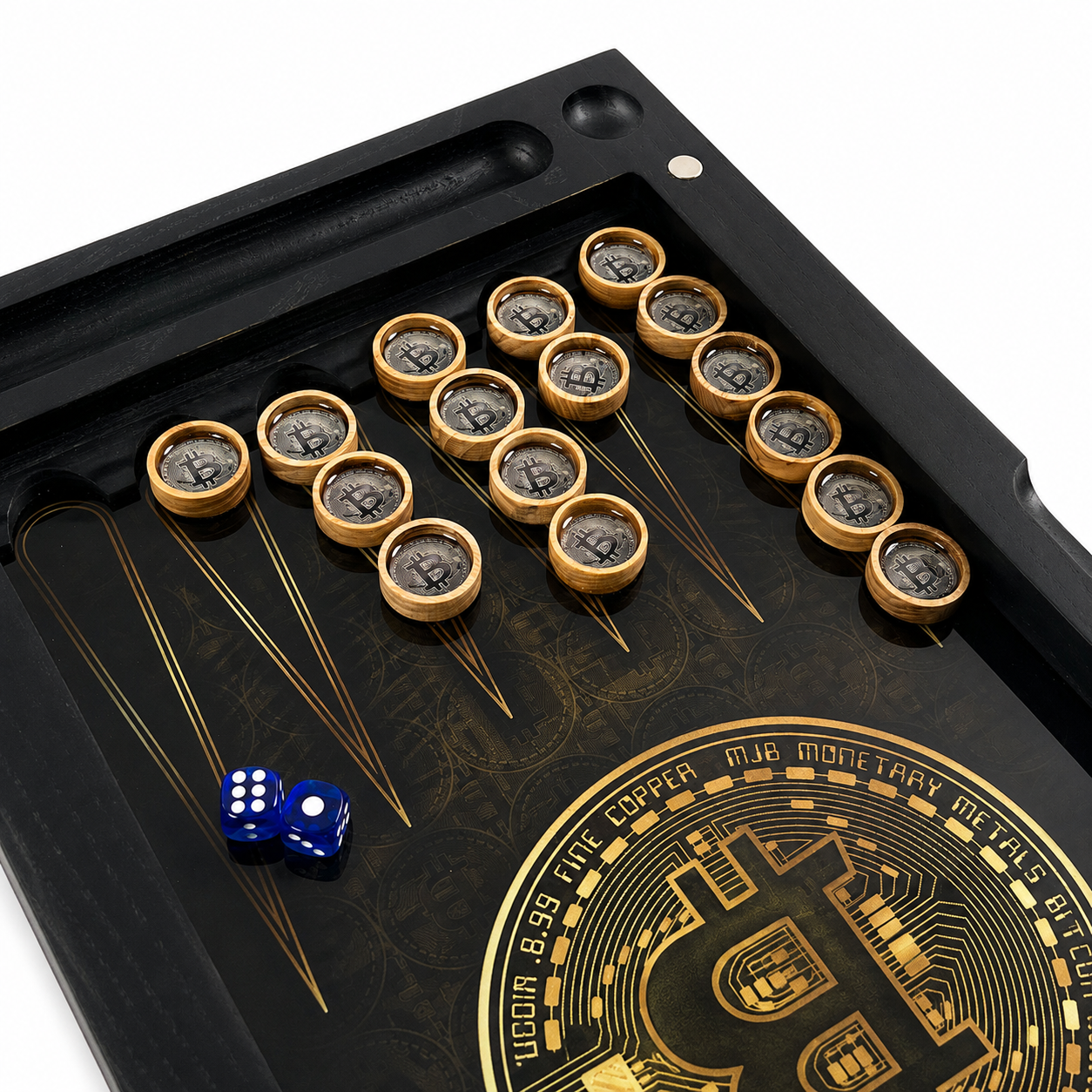 Скляні нарди Bitcoin із преміальним оформленням для особливого подарунка.