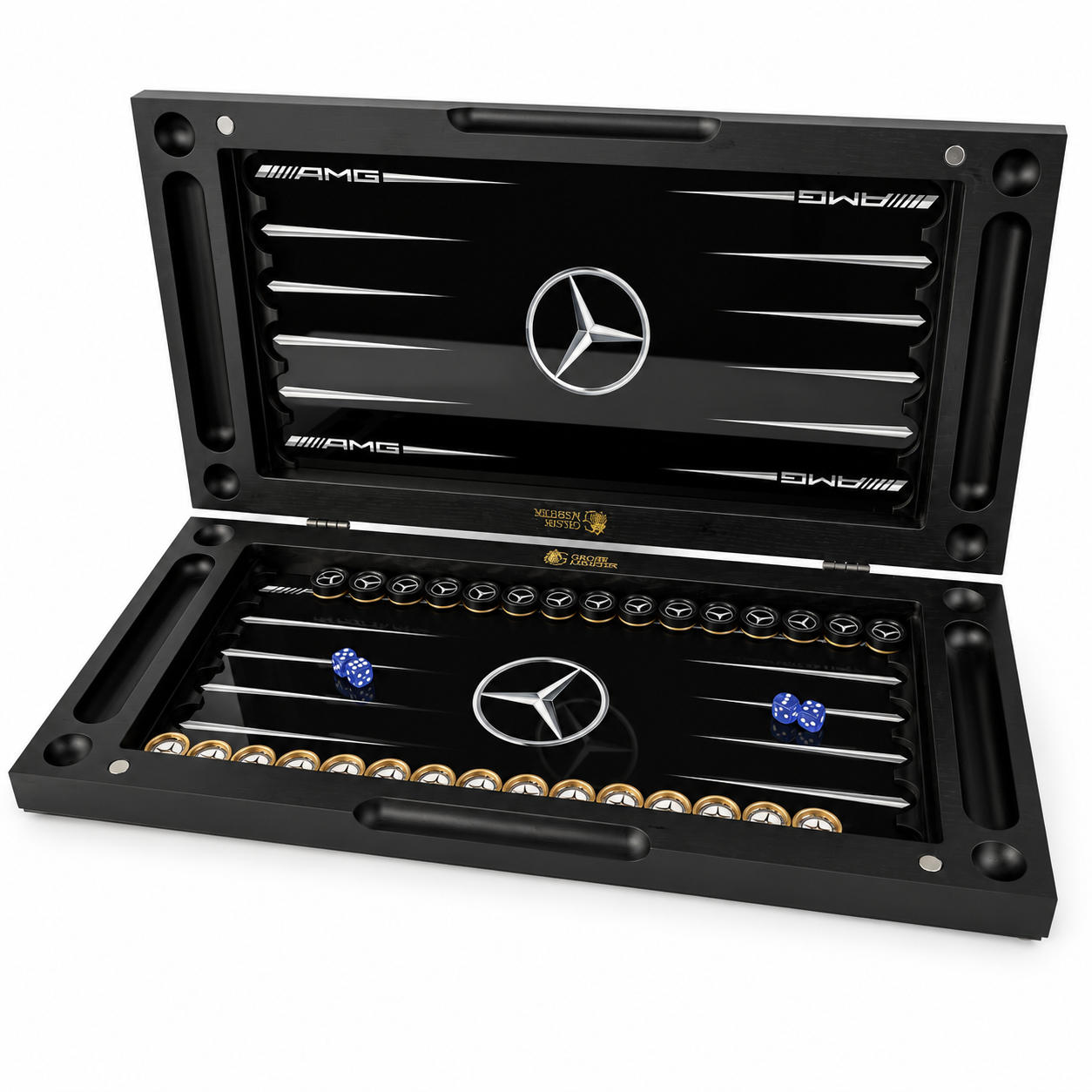 Стеклянные нарды с логотипом Mercedes-AMG для ценителей автомобильной классики