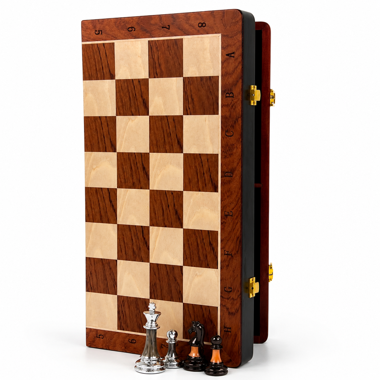 Wooden chess set with acrylic pieces