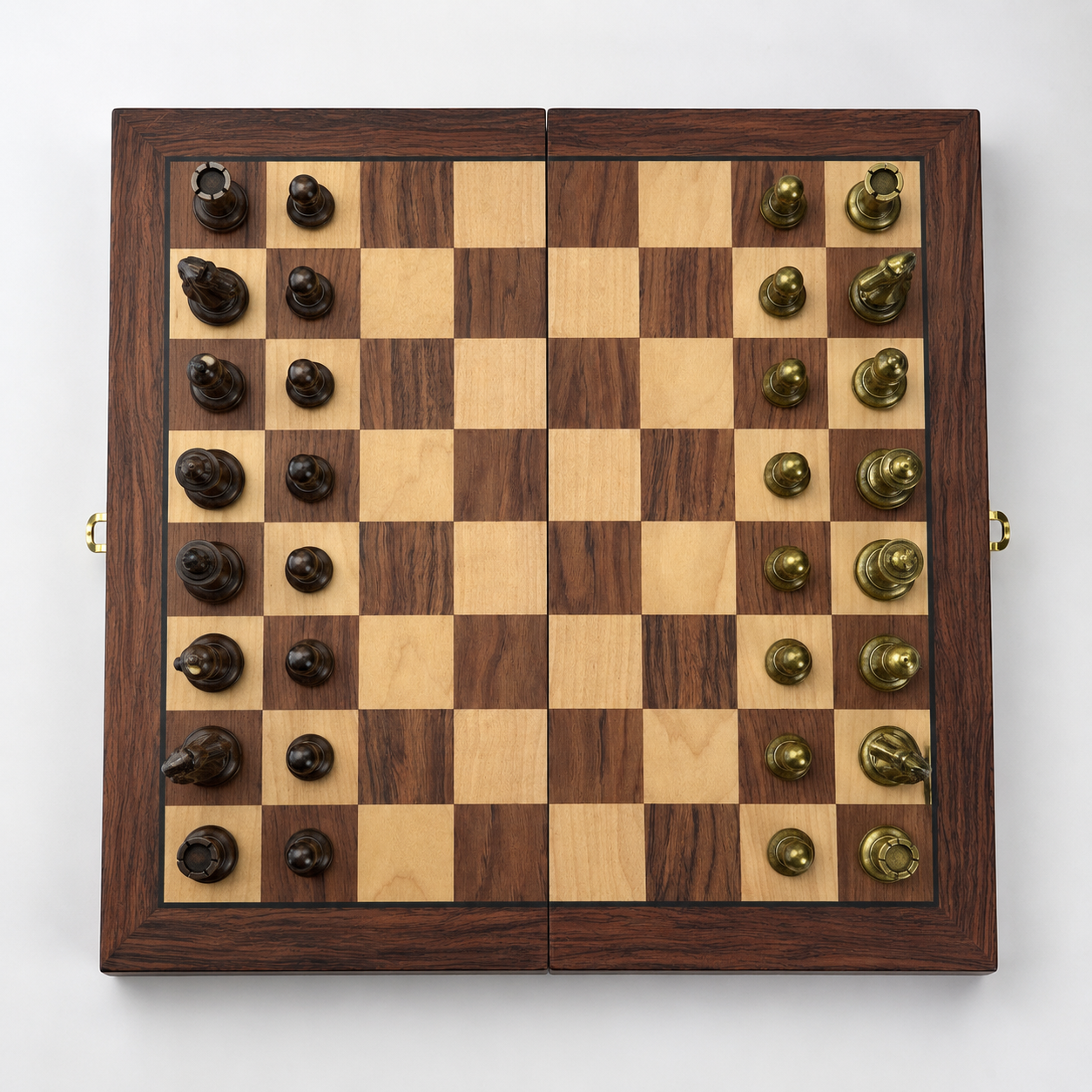 Wooden Chess Set with Metal Pieces