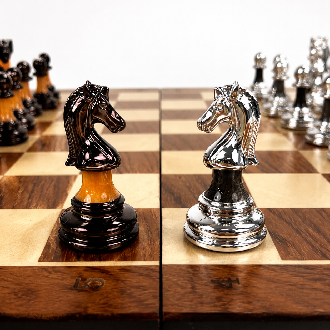 Wooden chess set with acrylic pieces