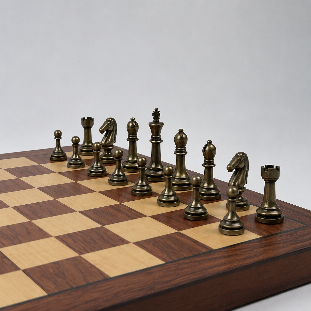 Wooden Chess Set with Metal Pieces