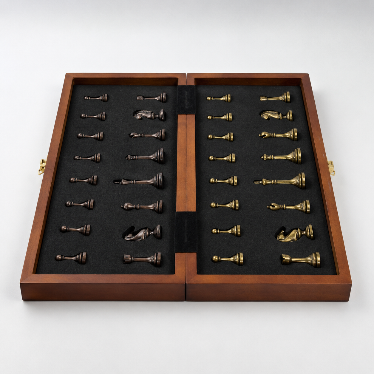 Wooden Chess Set with Metal Pieces