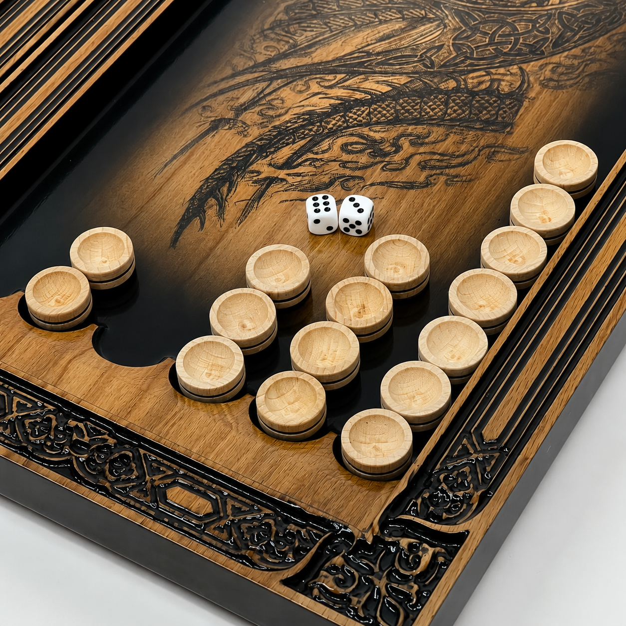 Luxury Dragon Wood Backgammon