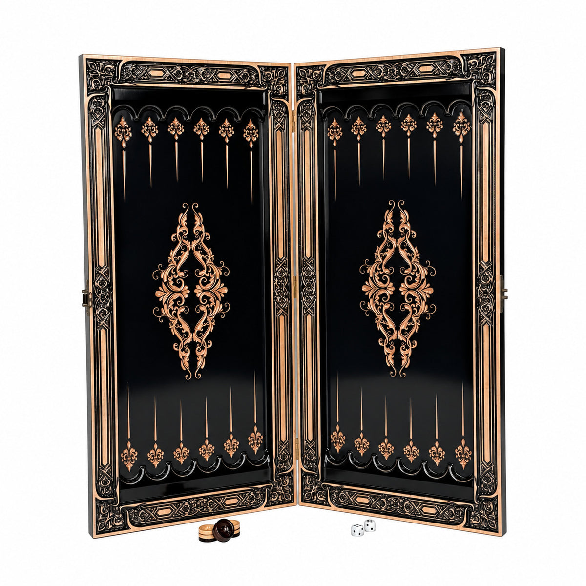 Ігрове поле дерев’яних нард Лабіринт з декоративним бронзовим орнаментом