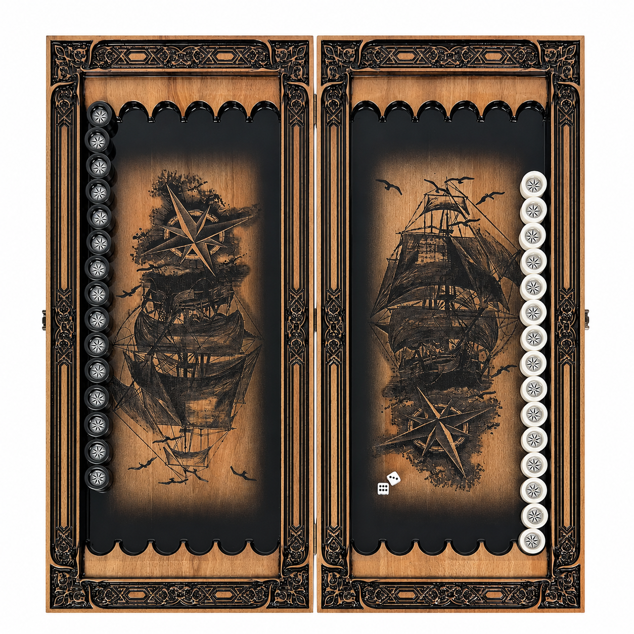 Luxury Wooden Backgammon Sailboat