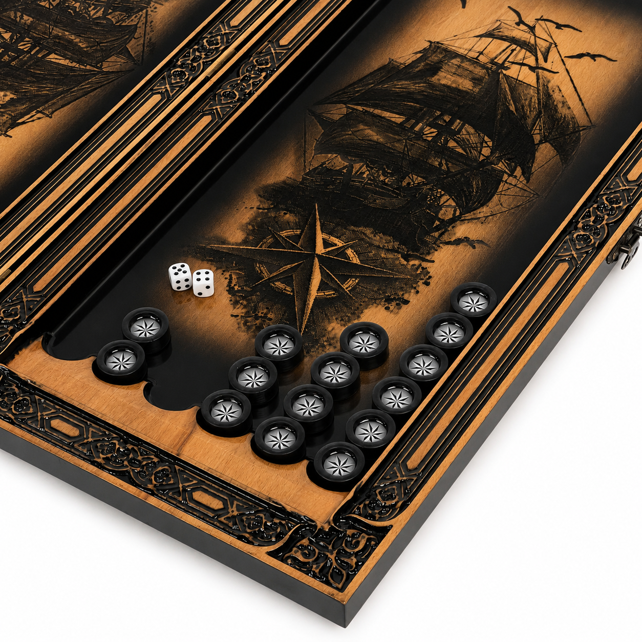 Luxury Wooden Backgammon Sailboat