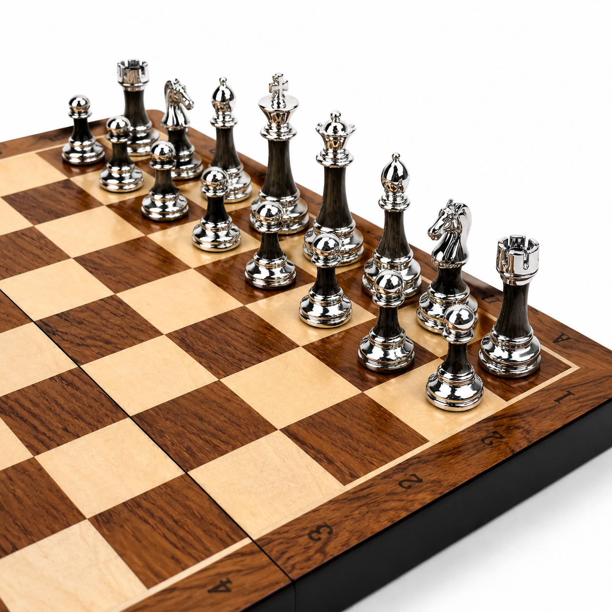 Wooden chess set with acrylic pieces