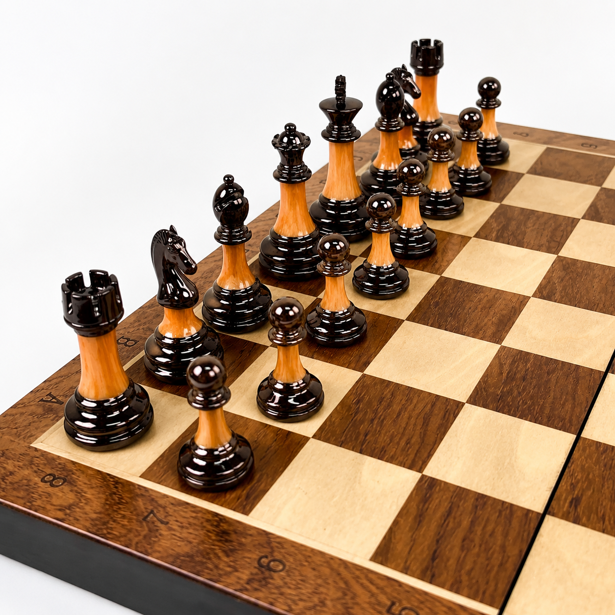 Wooden chess set with acrylic pieces