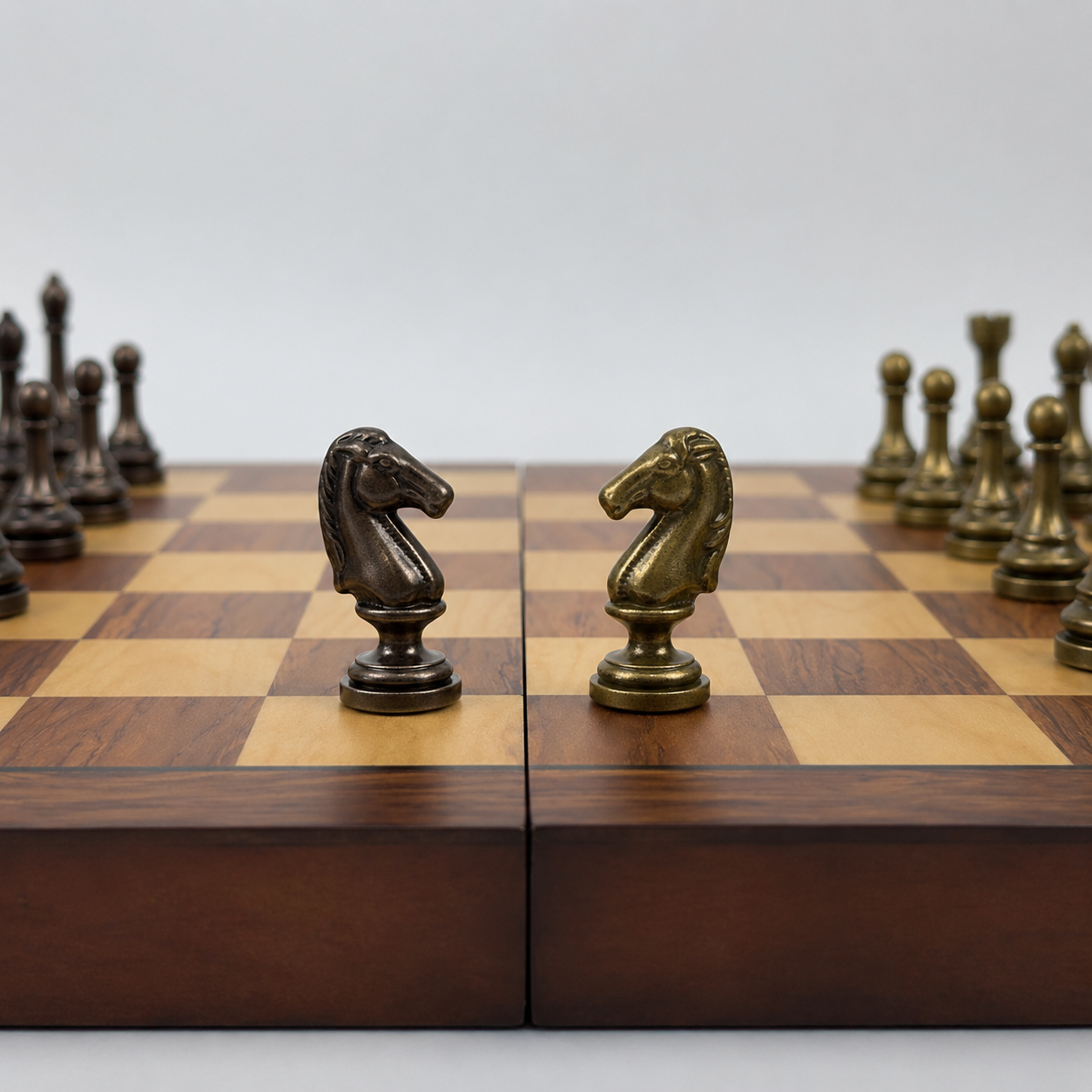 Wooden Chess Set with Metal Pieces