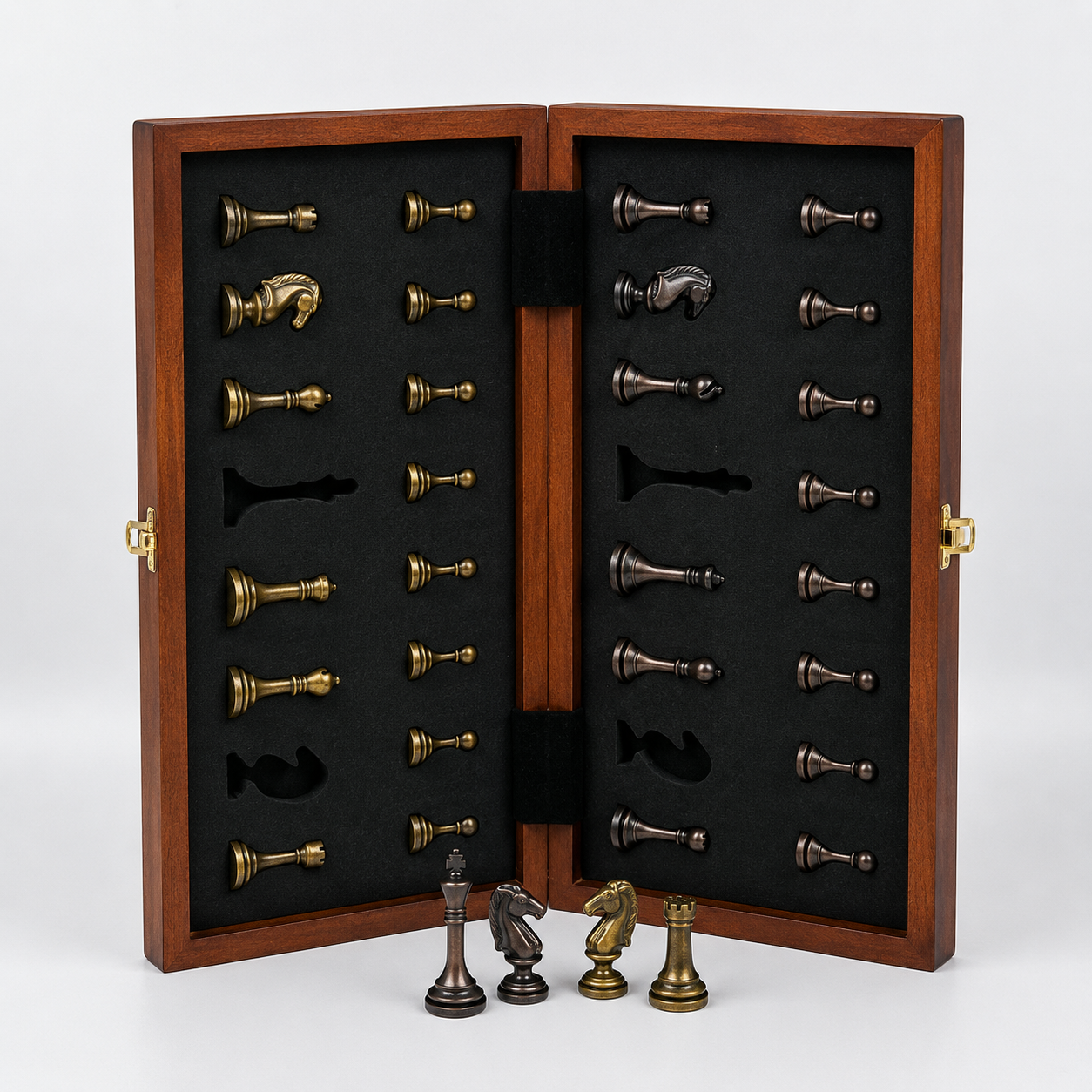 Wooden Chess Set with Metal Pieces