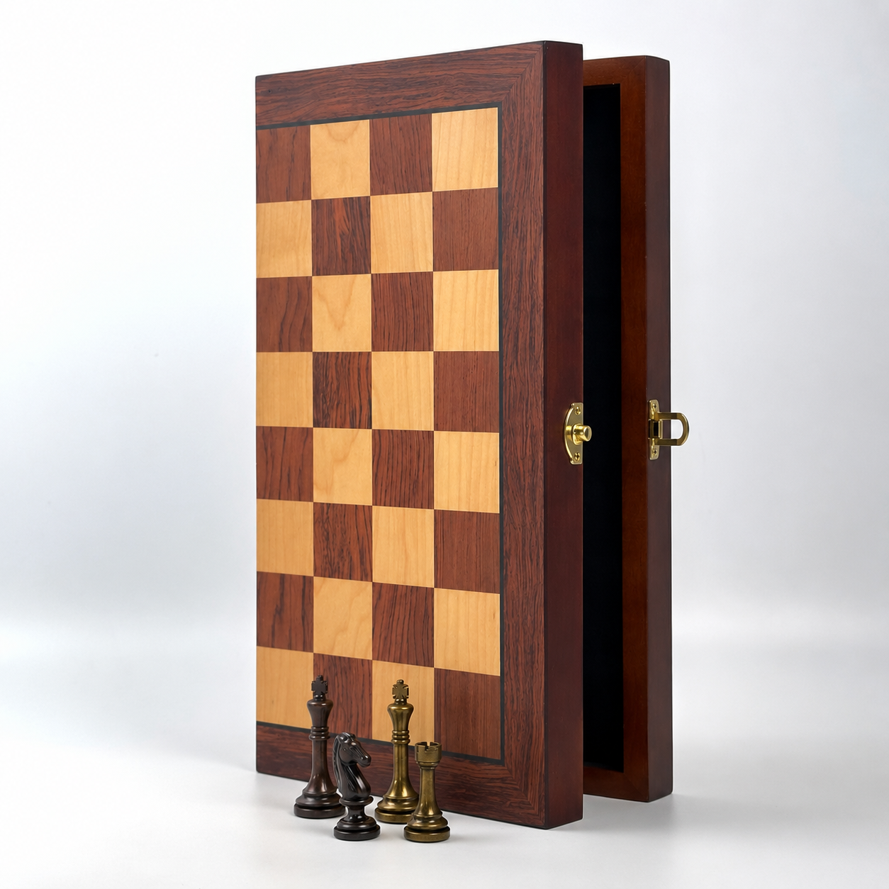 Wooden Chess Set with Metal Pieces