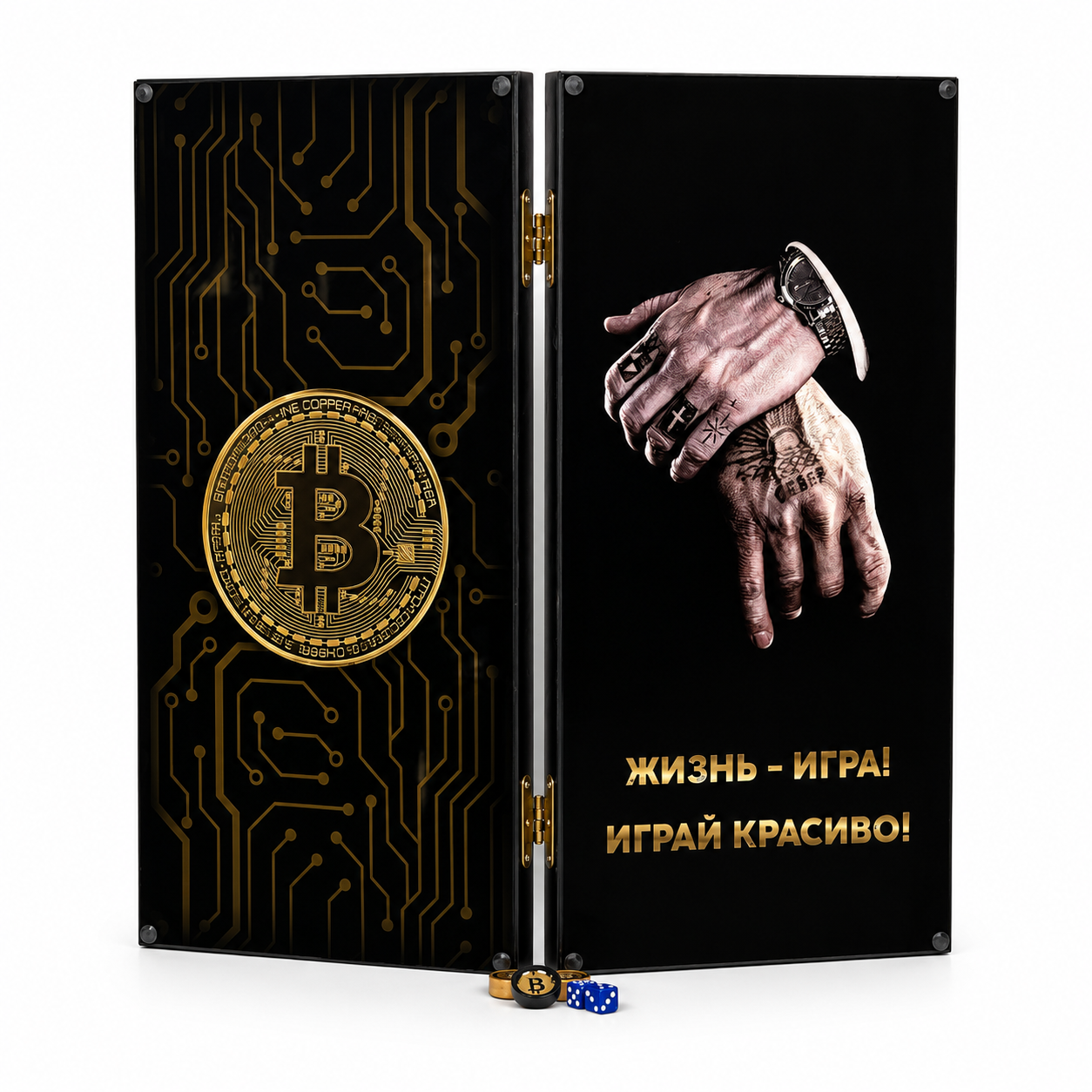 Стеклянные нарды с криптовалютной тематикой и современным дизайном