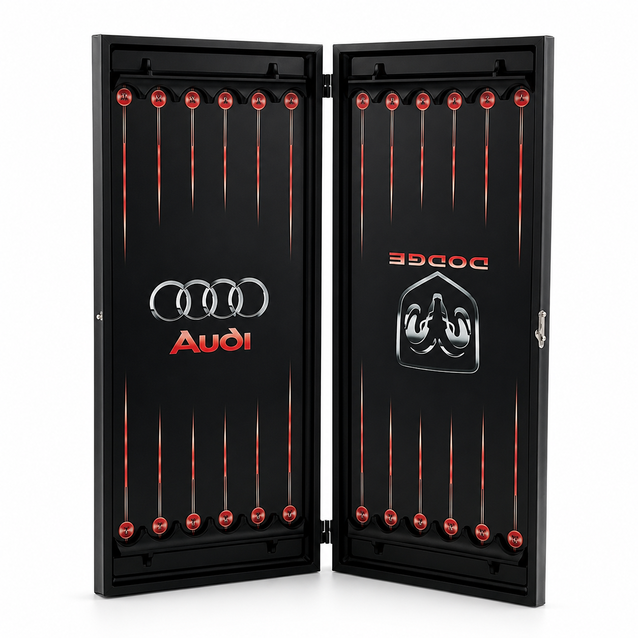 Играть в нарды Audi и Dodge на большом поле из стекла премиального качества с ярким автомобильным оформлением
